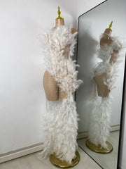 Elora Rhinestone Mesh Feather Gown