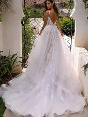 Boho A-Line Wedding Dress For Bride 3D Flowers Spaghetti Straps