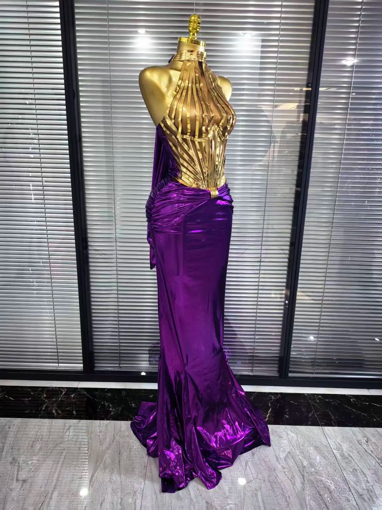 Gem Elegant Gold And Purple Bodycon Maxi Dress