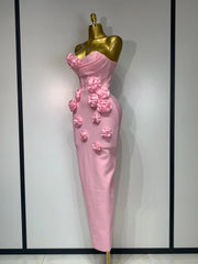 Emilia Strapless Backless Flower Maxi Bodycon Dress