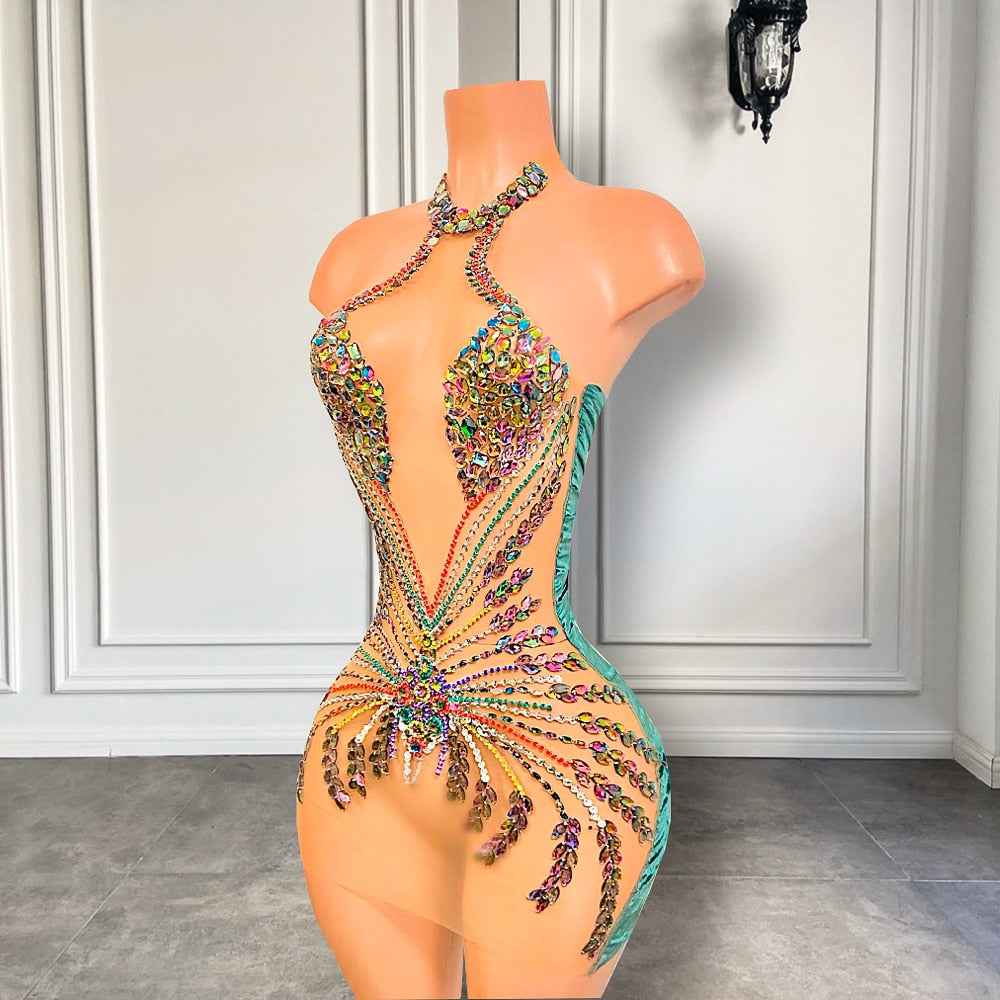Dazzling Colorful Sparkly Crystal Cocktail Dress