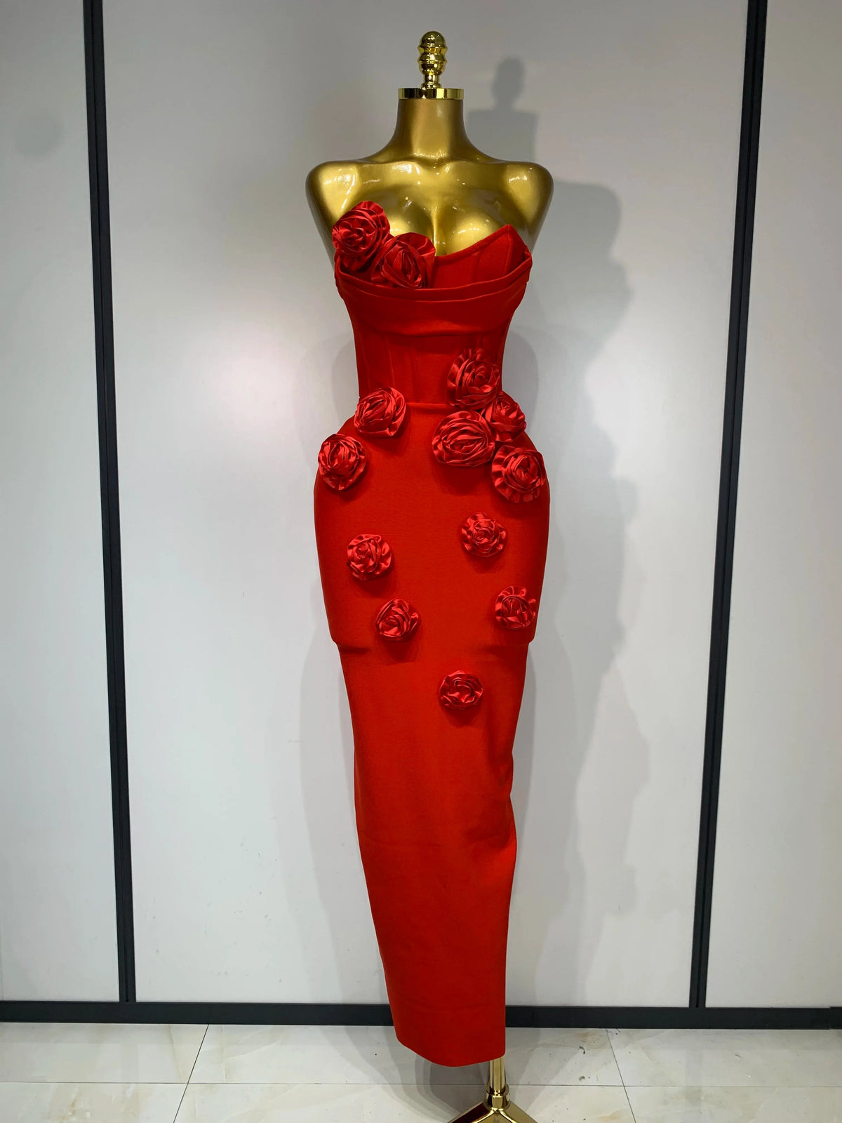 Emilia Strapless Backless Flower Maxi Bodycon Dress
