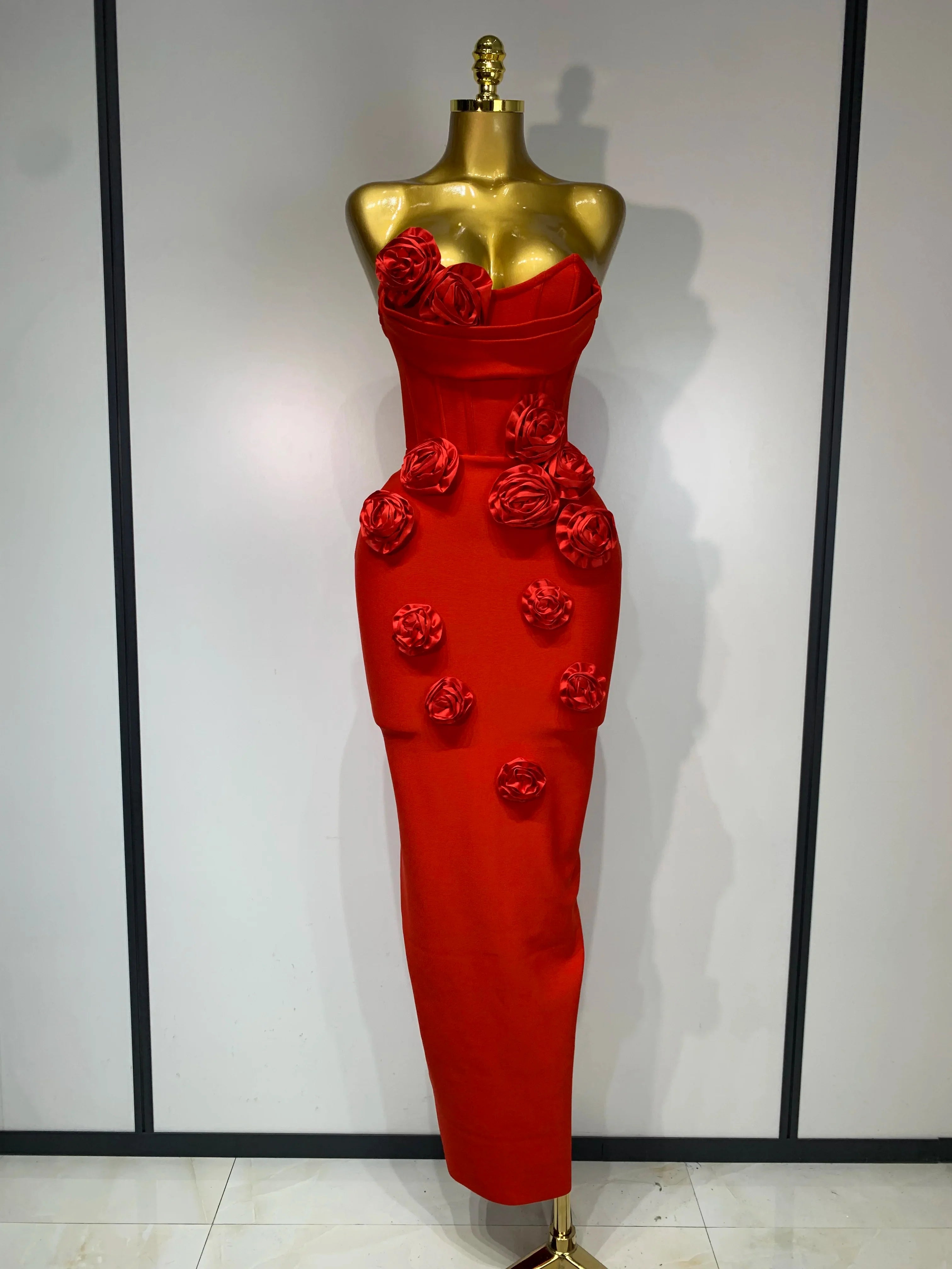 Emilia Strapless Backless Flower Maxi Bodycon Dress
