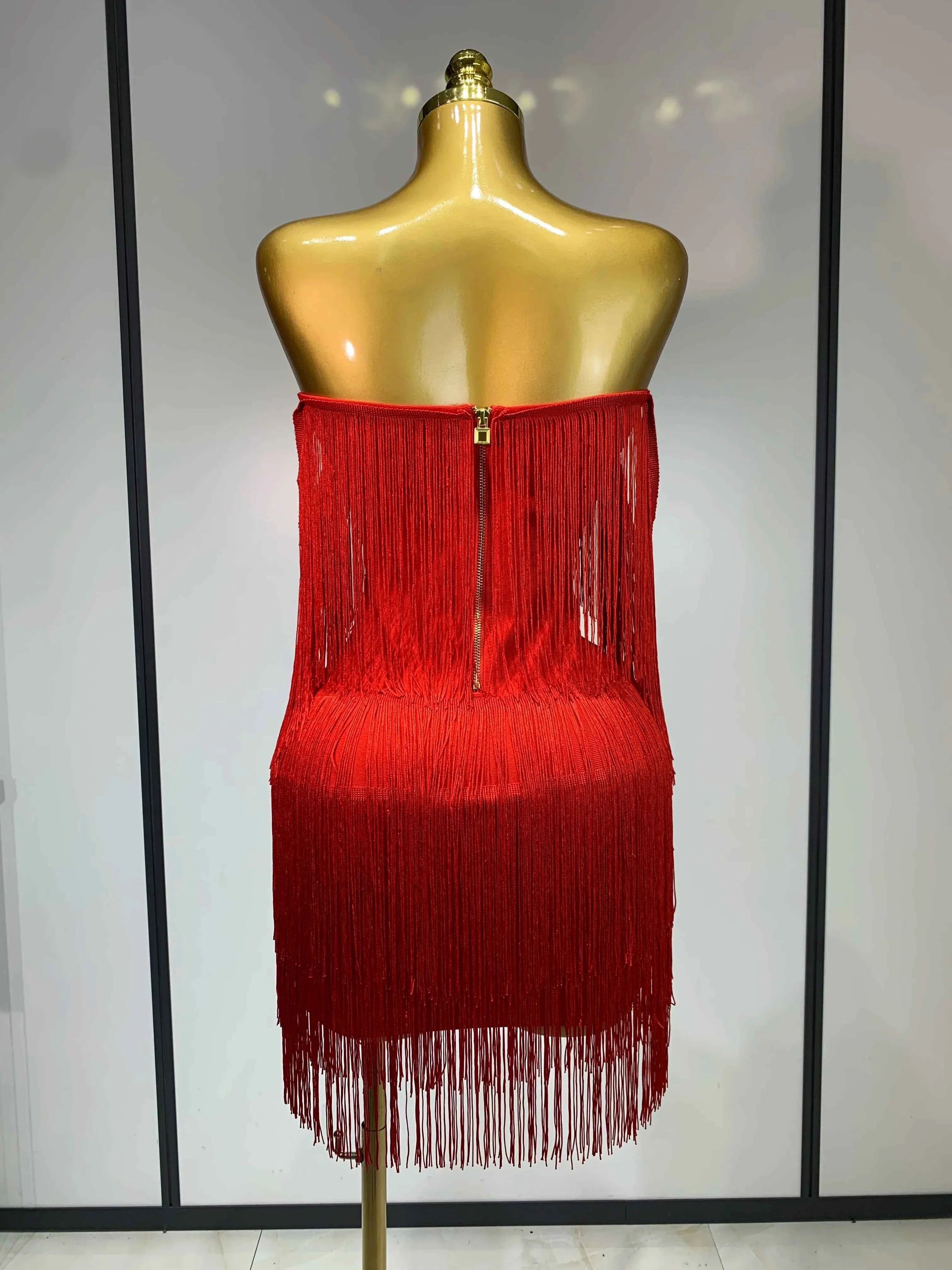 Candice Sexy Strapless Off-Shoulder Tassel Bandage Dress for Women | Elegant Bodycon Party Dress