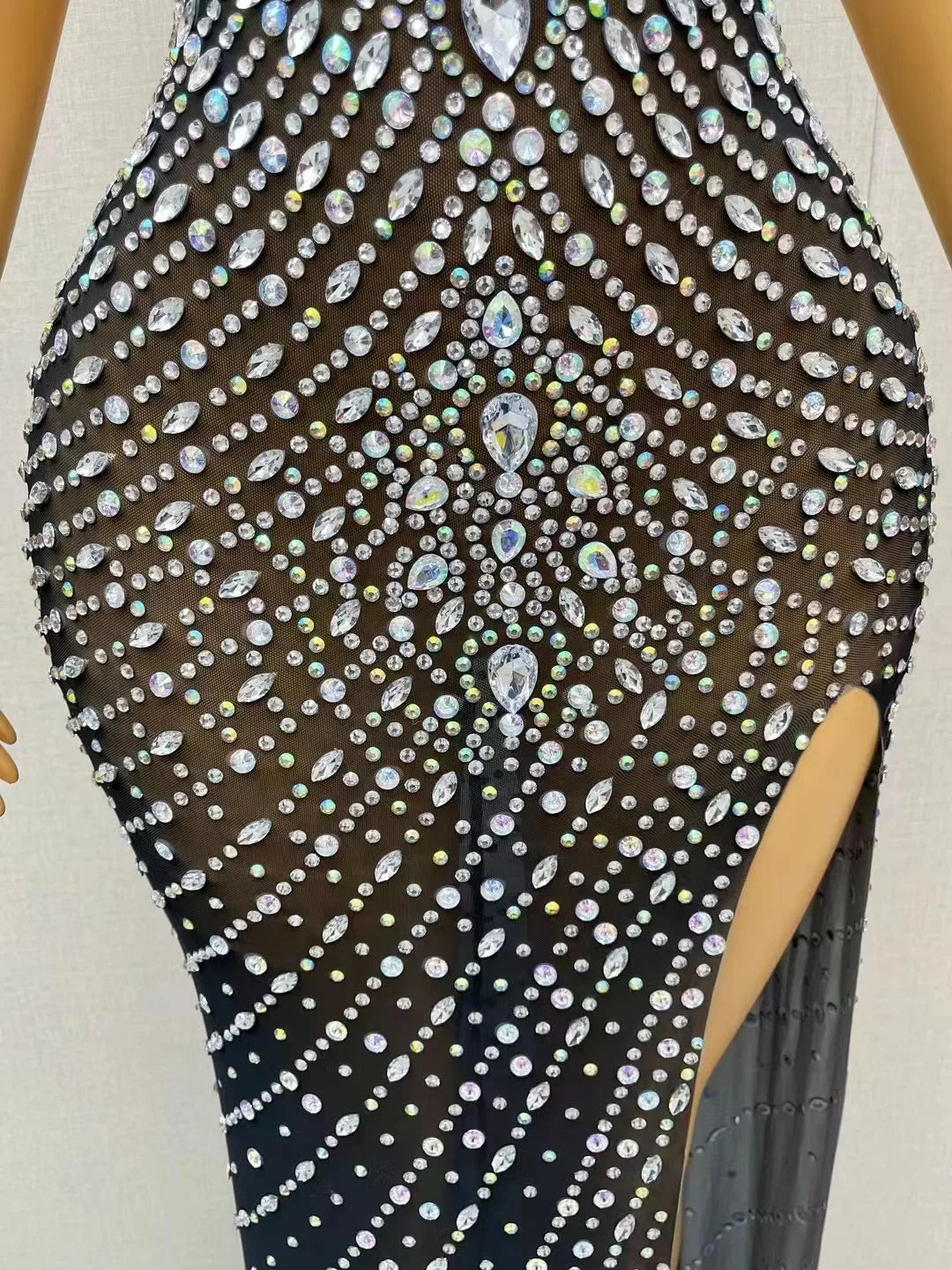 Audre Silver Rhinestones High Split Dress