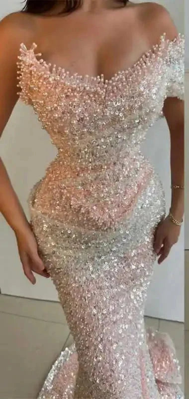 Elegant Sequin Full Crystals Mermaid Prom Dress