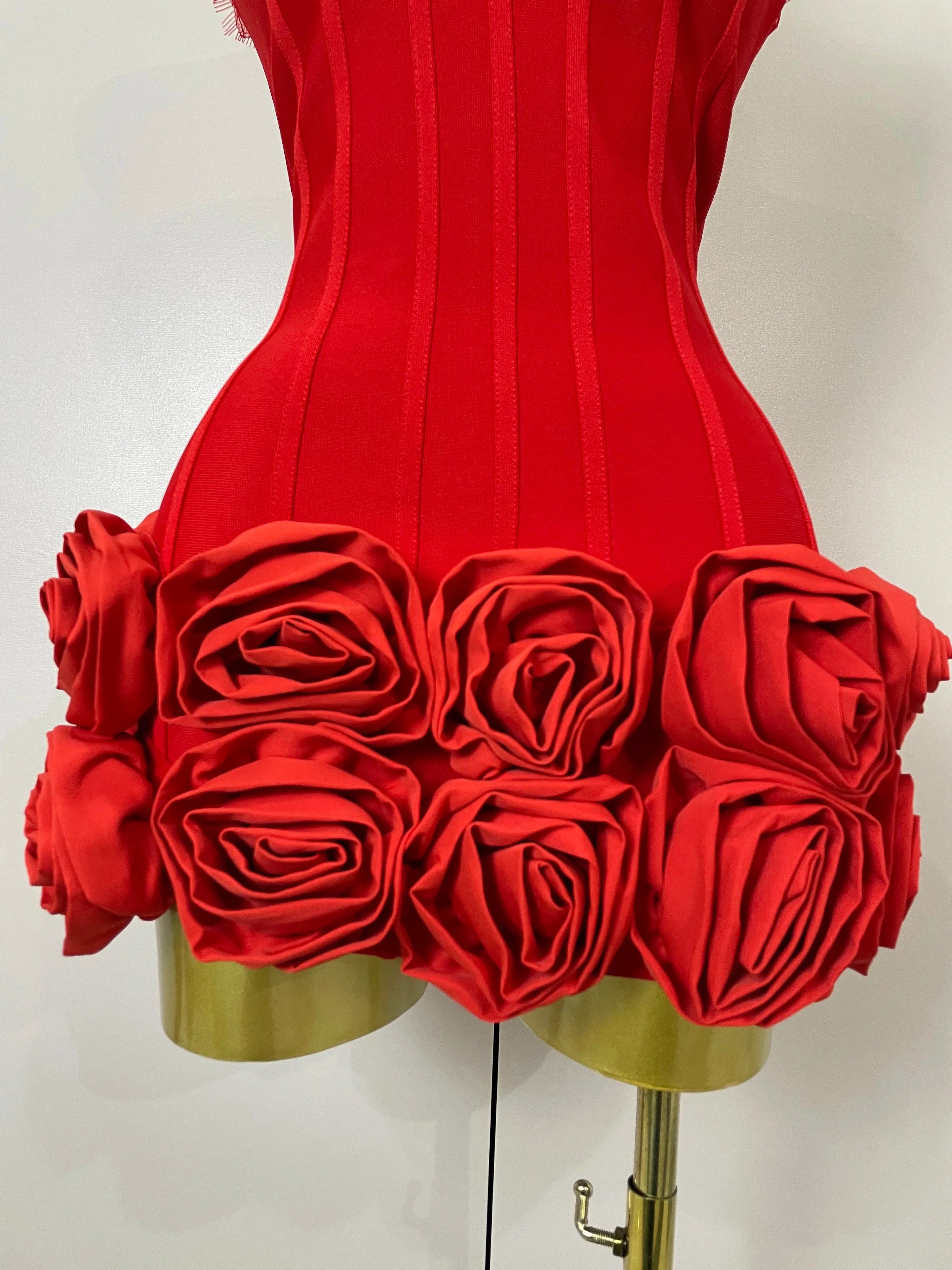 Cleo Sexy Halter Red Floral Lace Bodycon Mini Dress