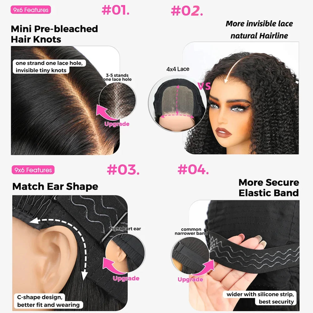 4x4 Glueless Deep Curly Wig – 26 Inch Human Hair Lace Closure Wig, Ready to Wear, Transparent Lace