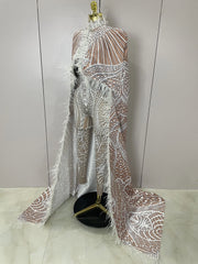A'Rielle Feathers Cloak White Printing Sexy Sheath Jumpsuit