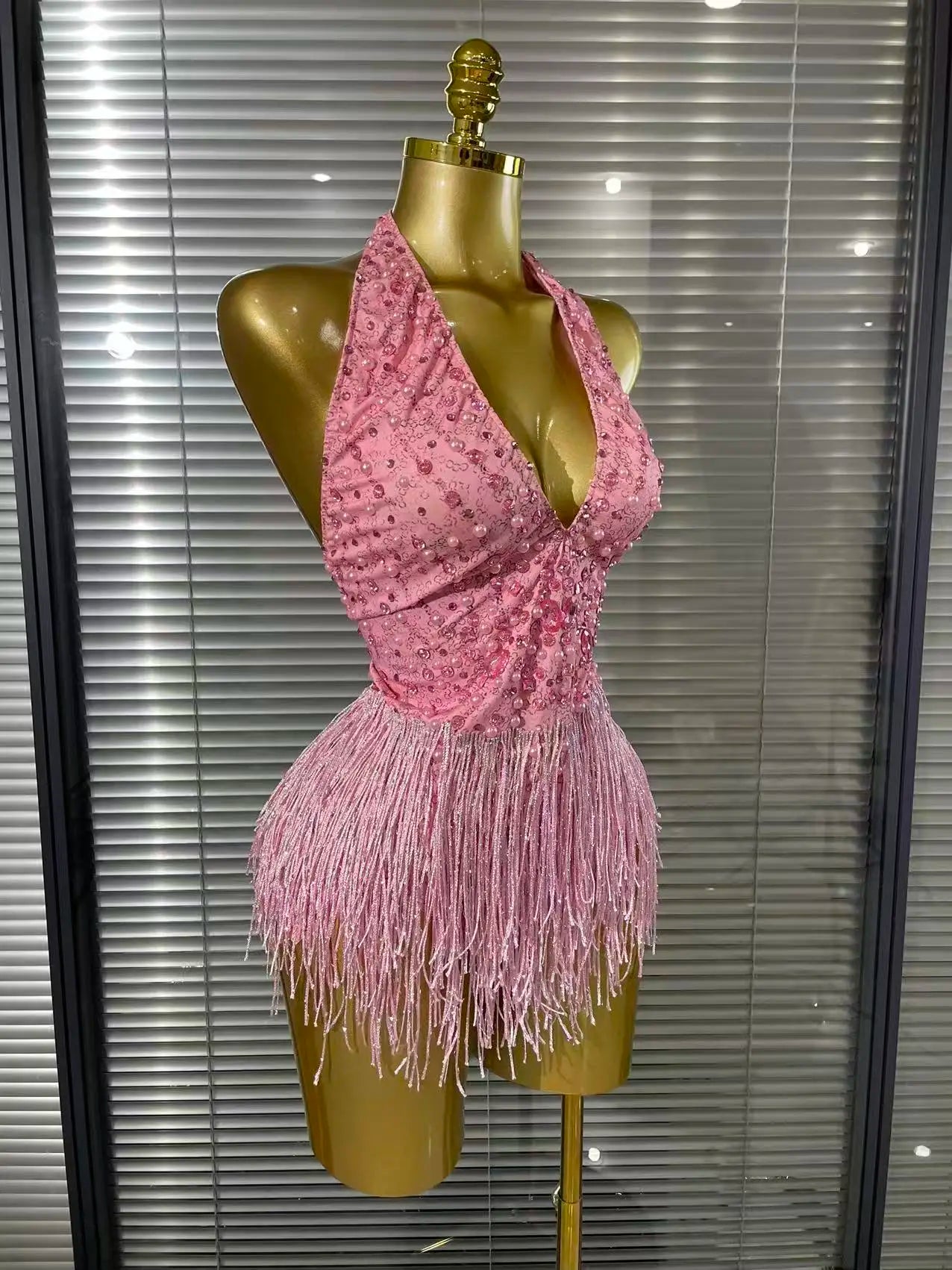Gelie Sexy Backless Beaded Tassel Bodysuit for Women