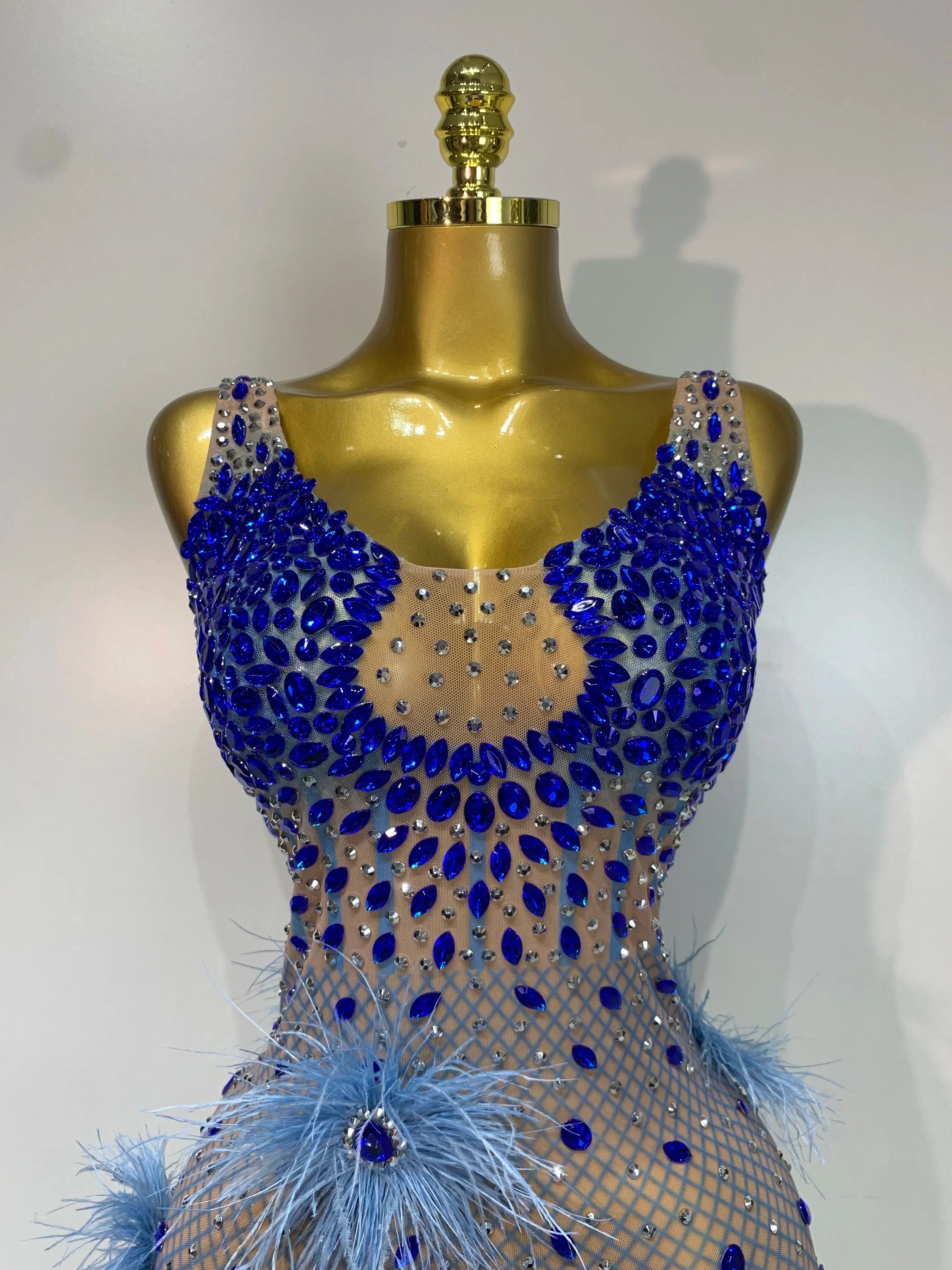 Cory Diamonds Feather Sexy See Through Sleeveless Stretch Bodycon Dress