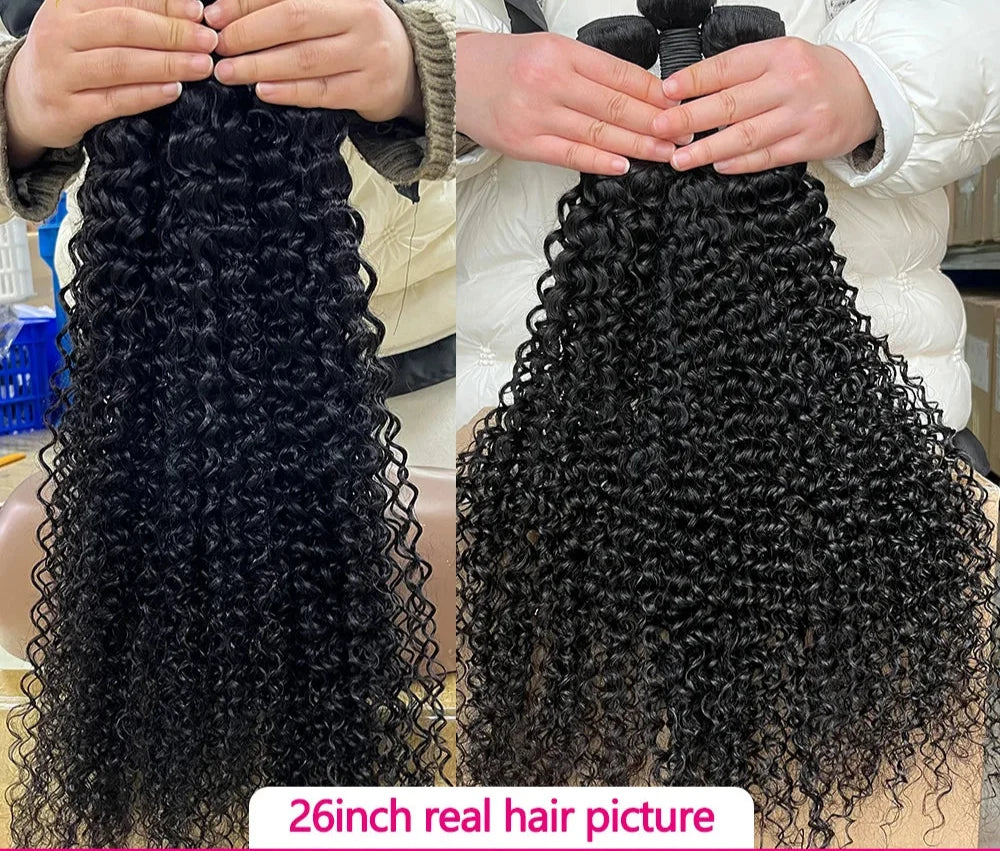 Brazilian Curly Wave Hair Bundles – 26 Inch Remy Human Hair Extensions in Natural Black 1B