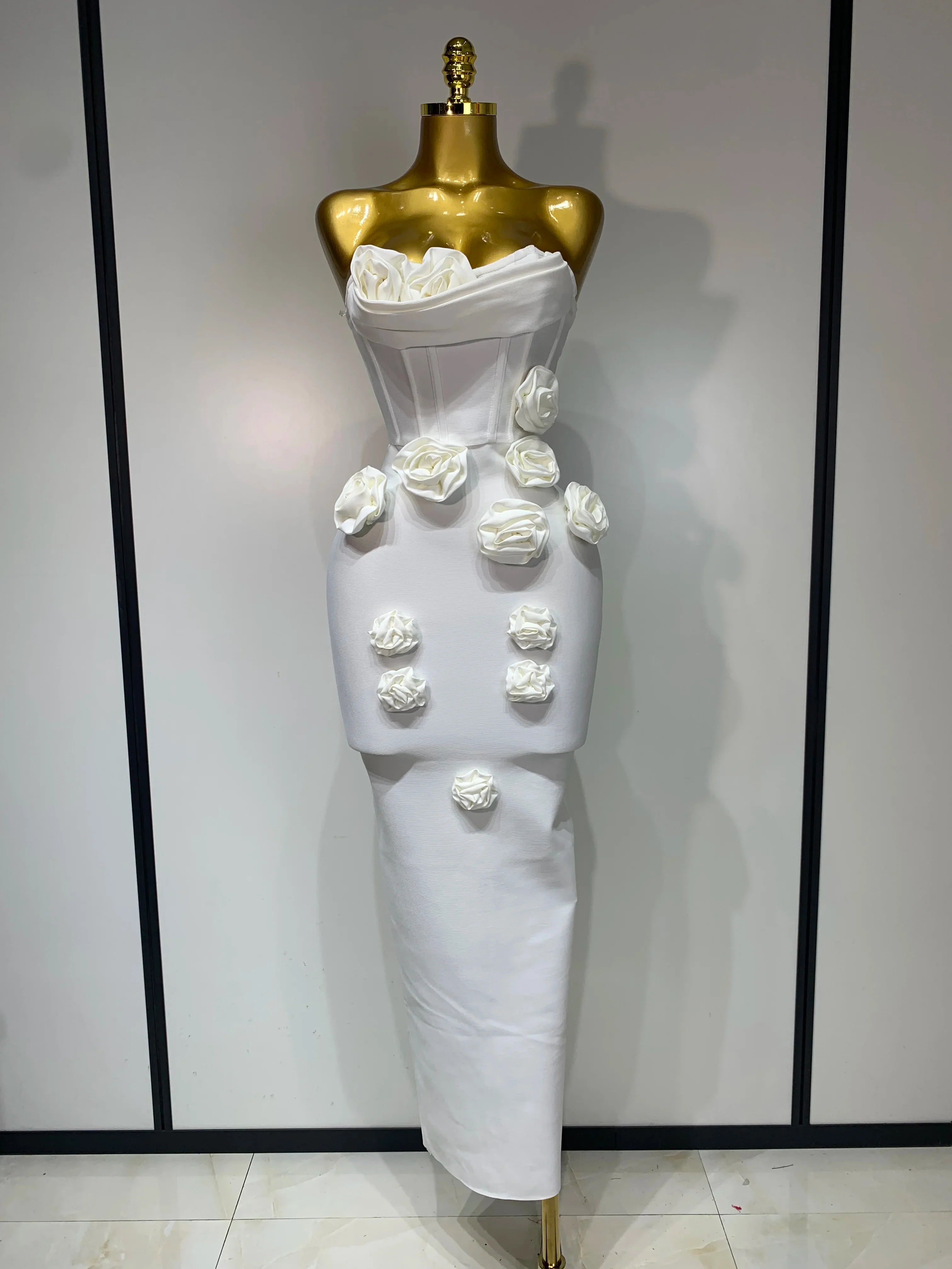 Emilia Strapless Backless Flower Maxi Bodycon Dress
