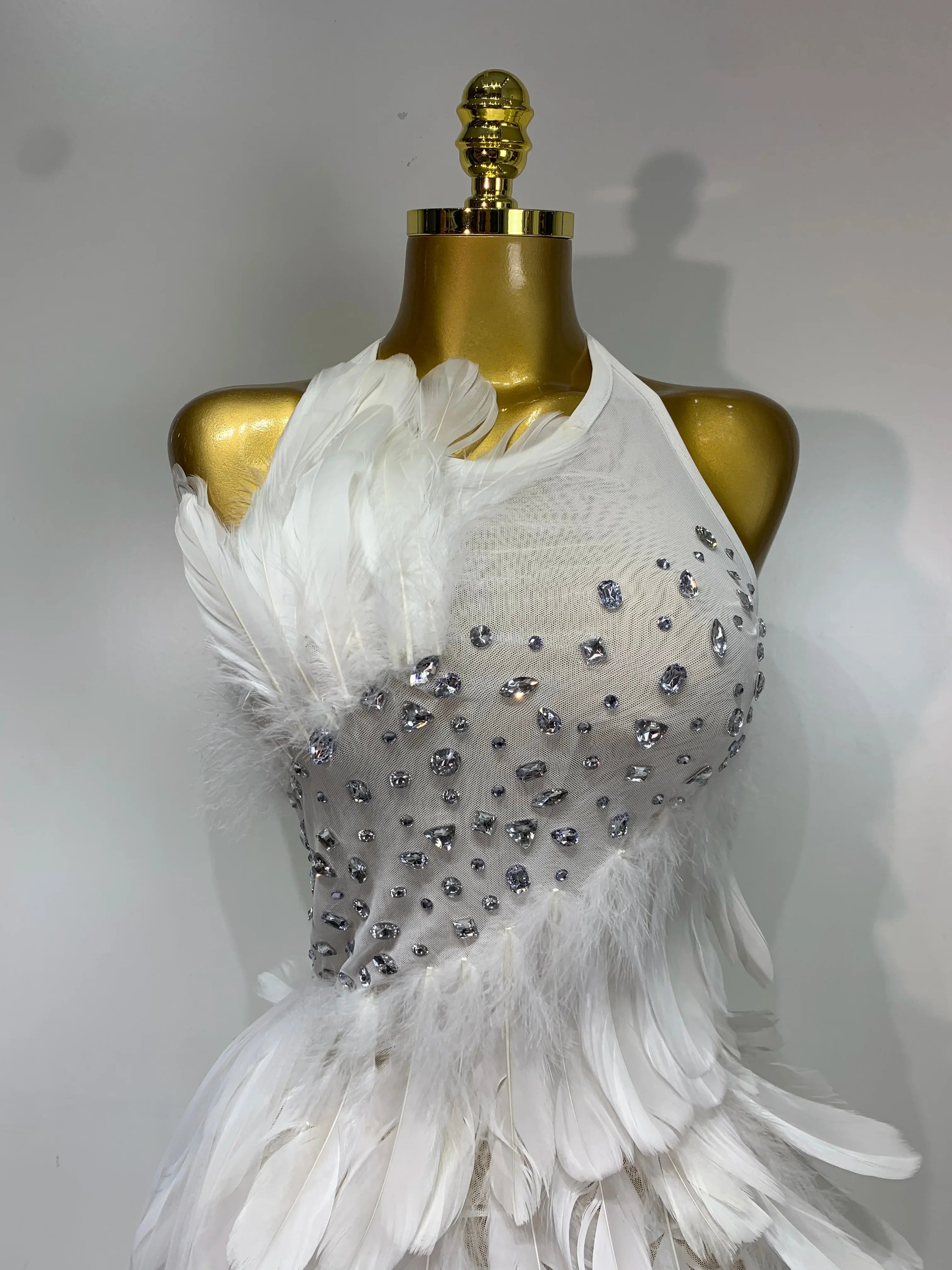 Cheska Sexy Halter Backless Feather Evening Party Dress