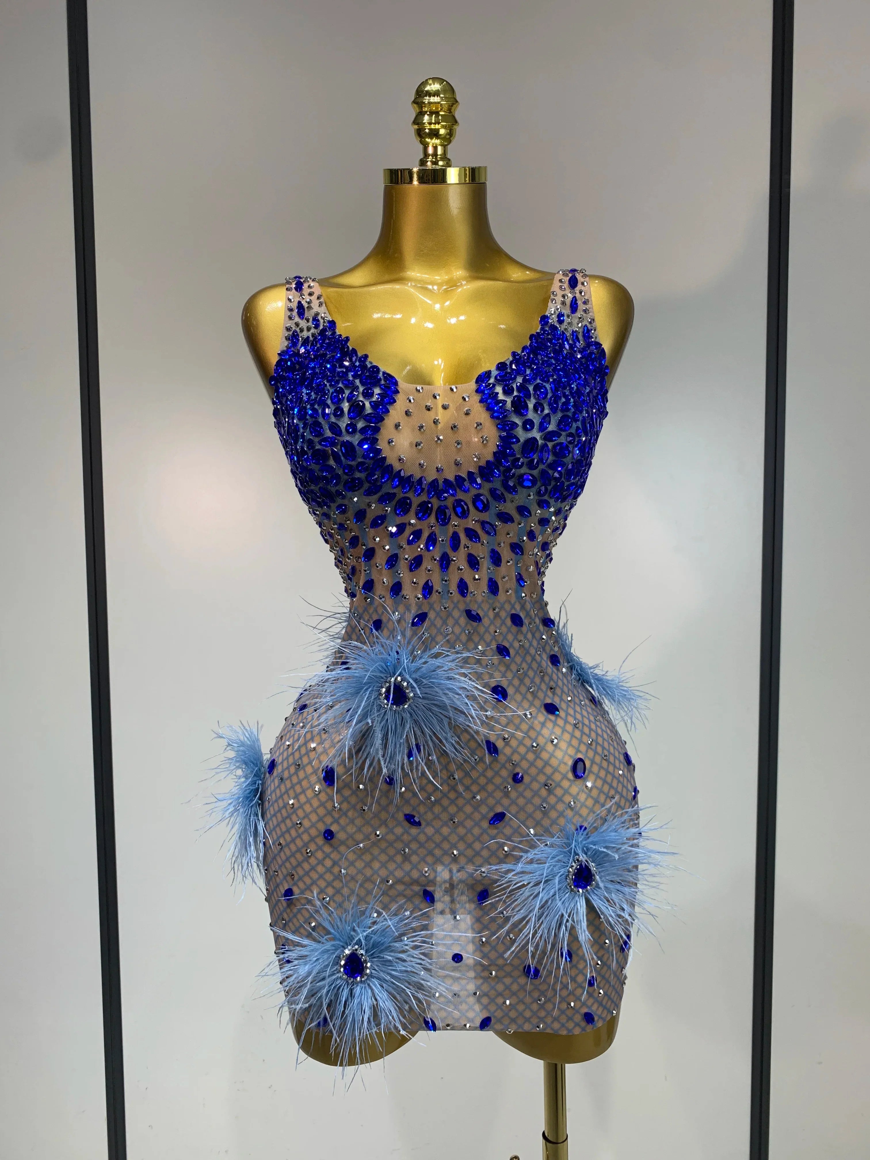 Cory Diamonds Feather Sexy See Through Sleeveless Stretch Bodycon Dress