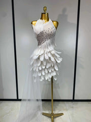 Cheska Sexy Halter Backless Feather Evening Party Dress