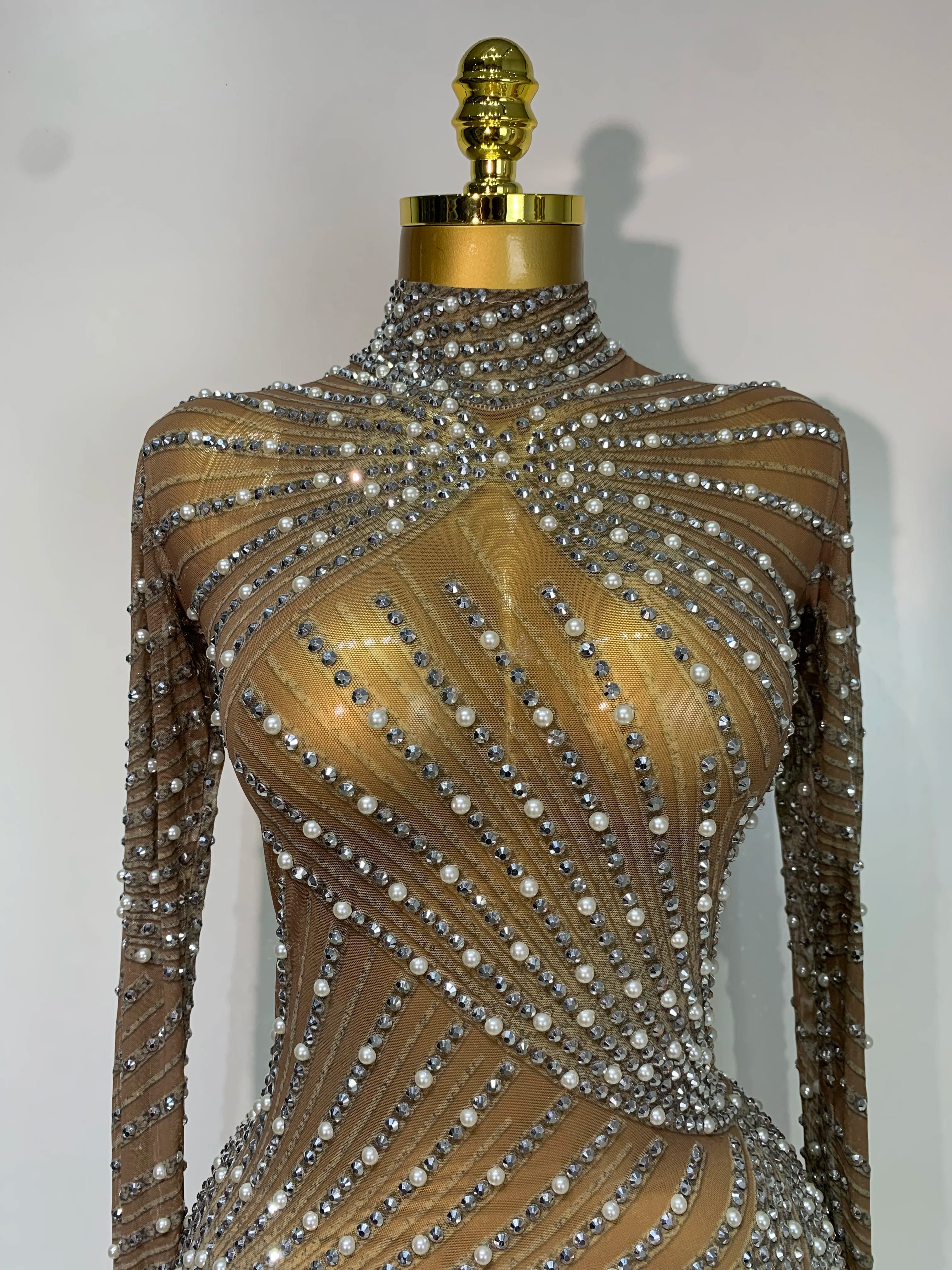 Diana Luxury Rhinestone Tight Long Sleeve Evening Short Dress
