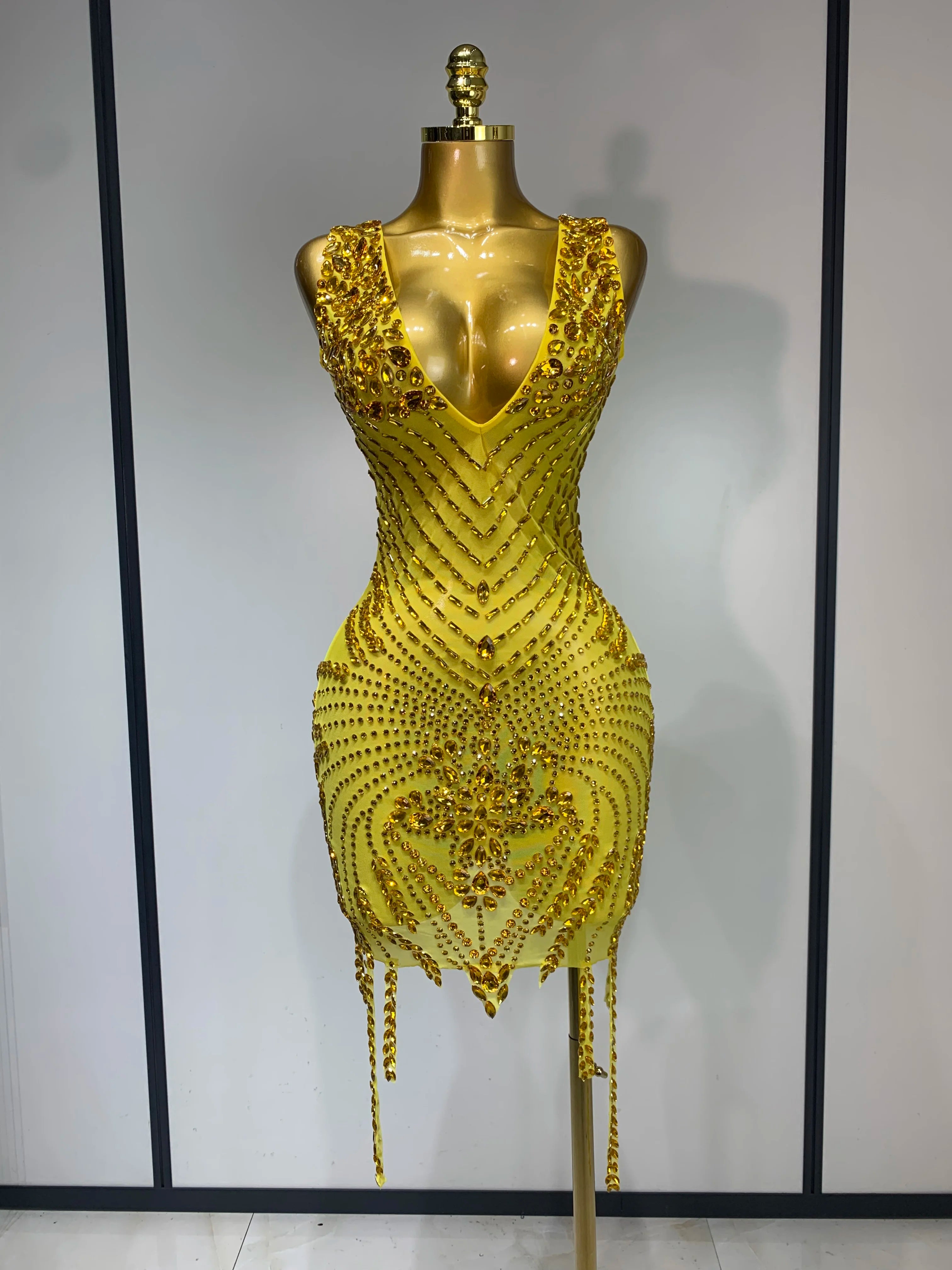 Genesis Sparkly Rhinestone Bodycon Mesh Dress