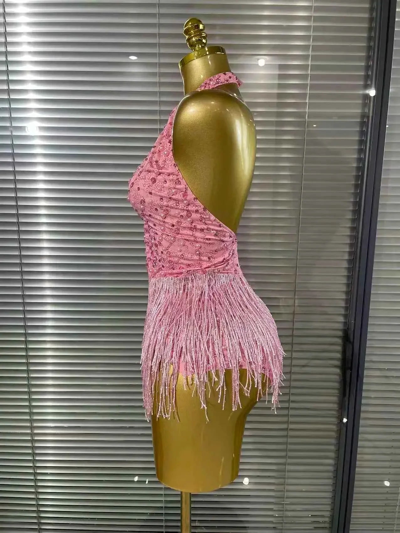 Gelie Sexy Backless Beaded Tassel Bodysuit for Women