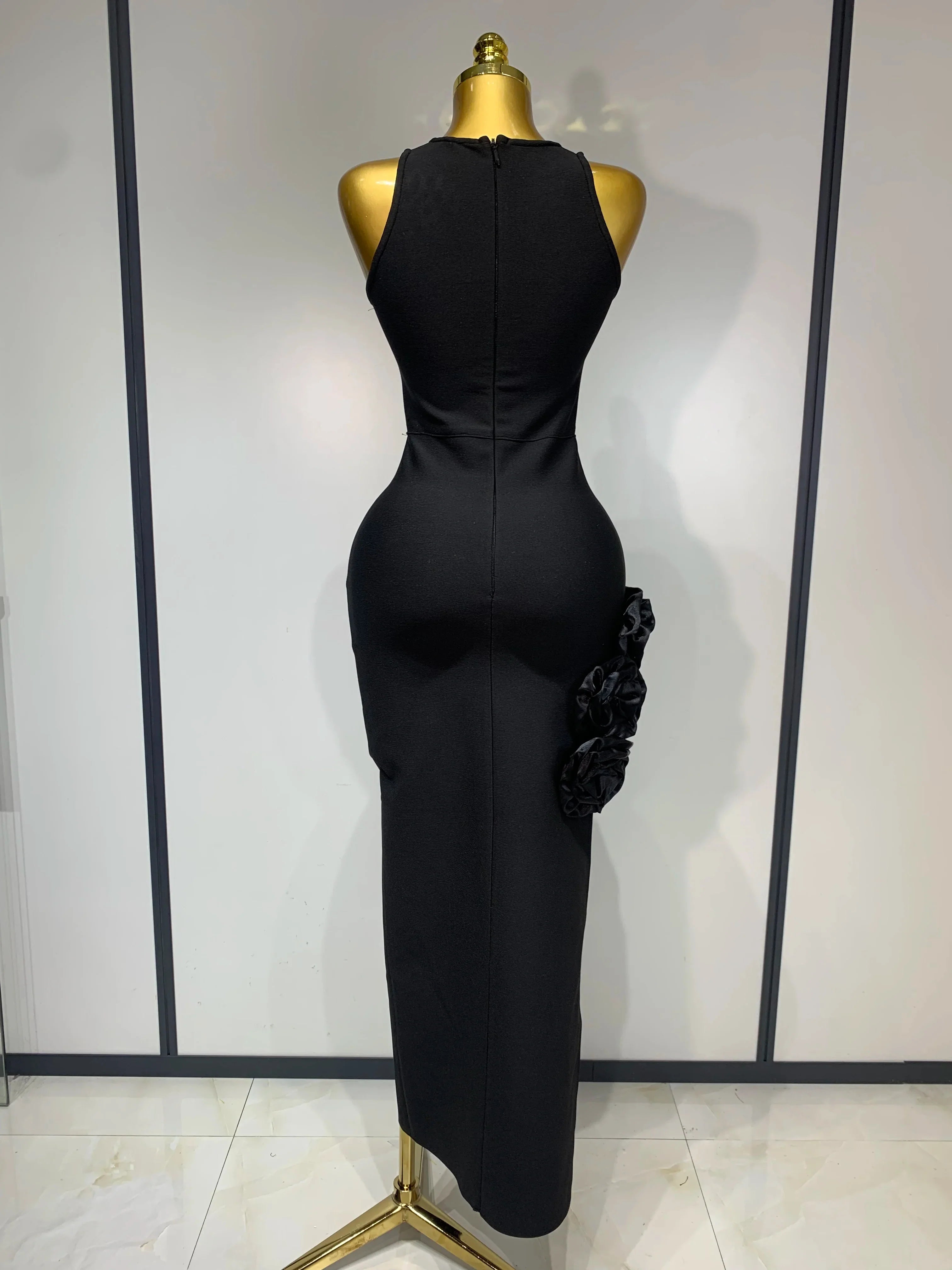 Brooke Black Applique Bandage Dress