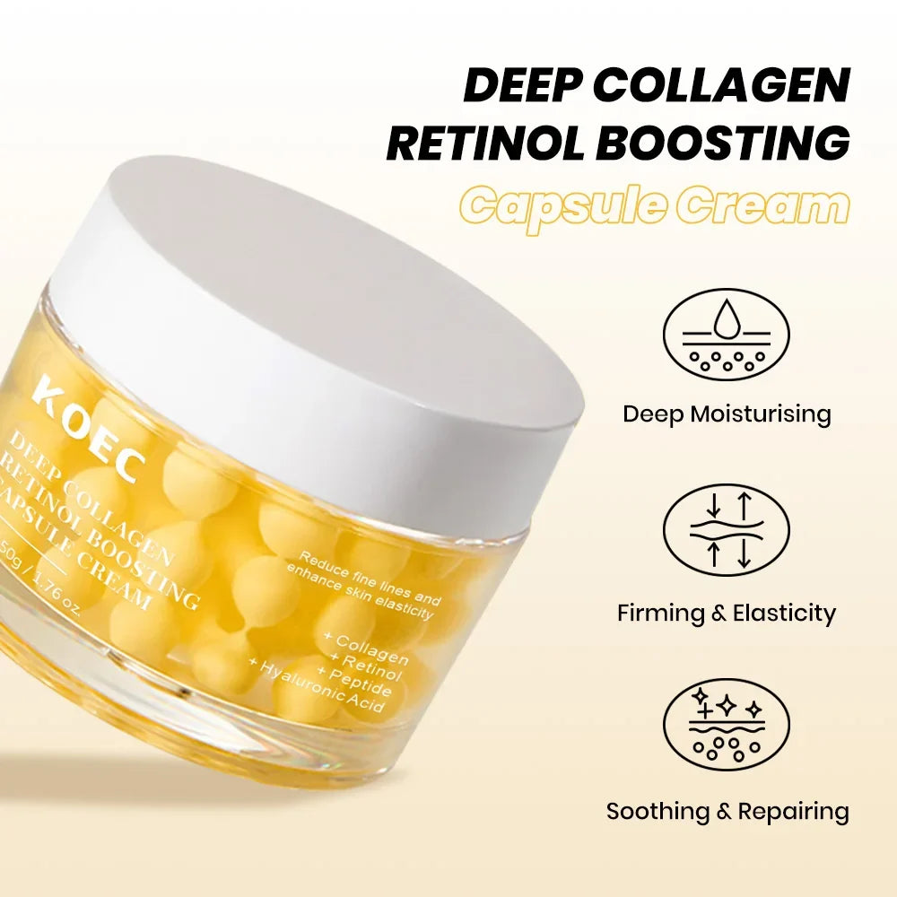 Deep Collagen Rentinol Boosting Capsule Cream, Skin Firming, Hydration Face Moisturizer for Dry Skin, Wrinkles