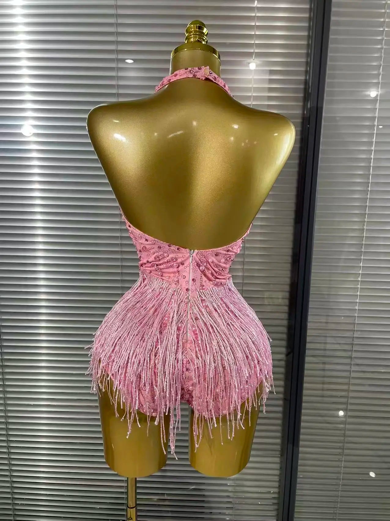 Gelie Sexy Backless Beaded Tassel Bodysuit for Women