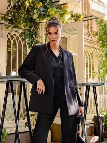 3pc Suit Buttoned Vest With Wide Leg Pants