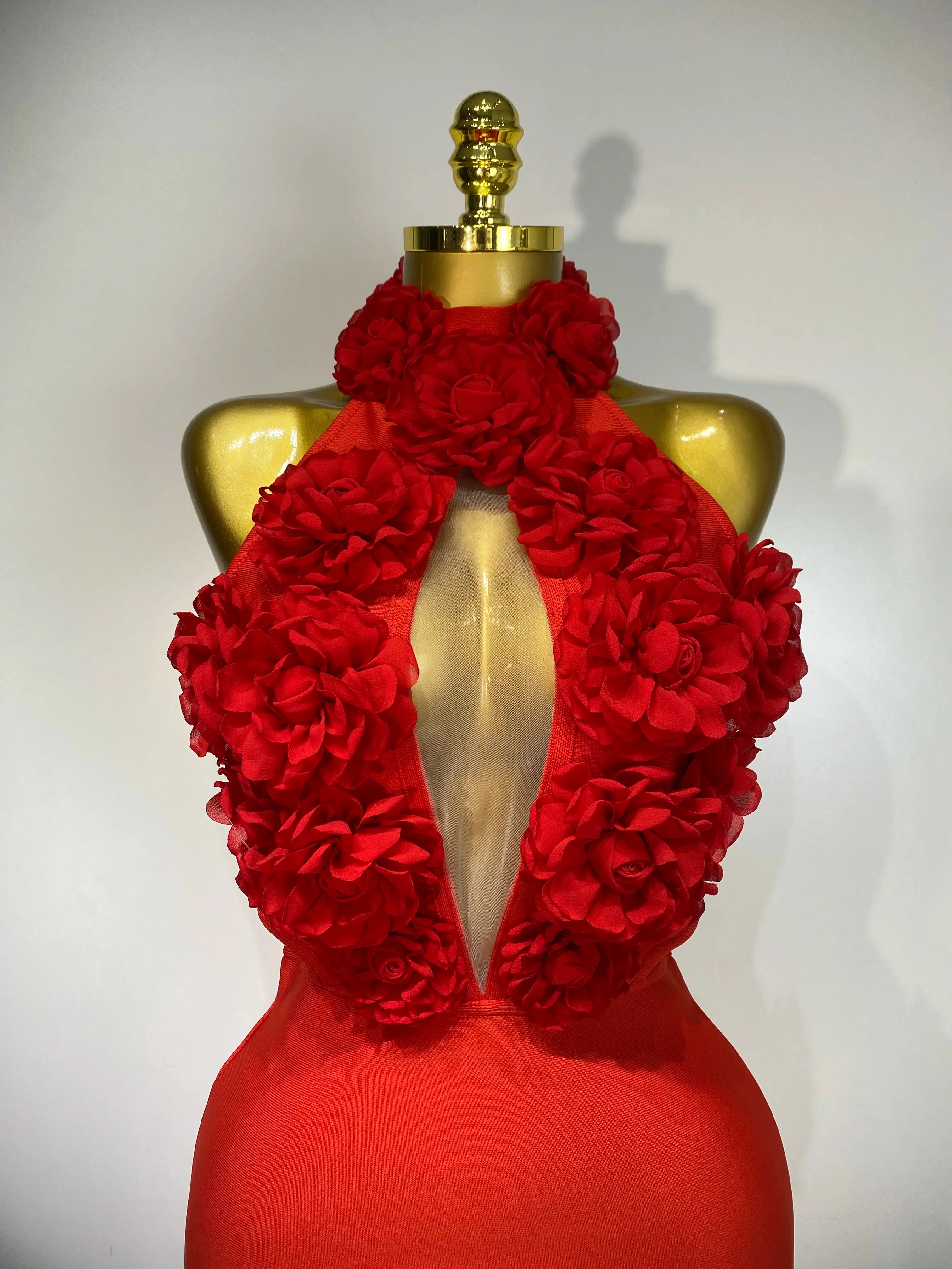 Alana Halter Red Flower Cutout Bandage Bodycon Party Dress