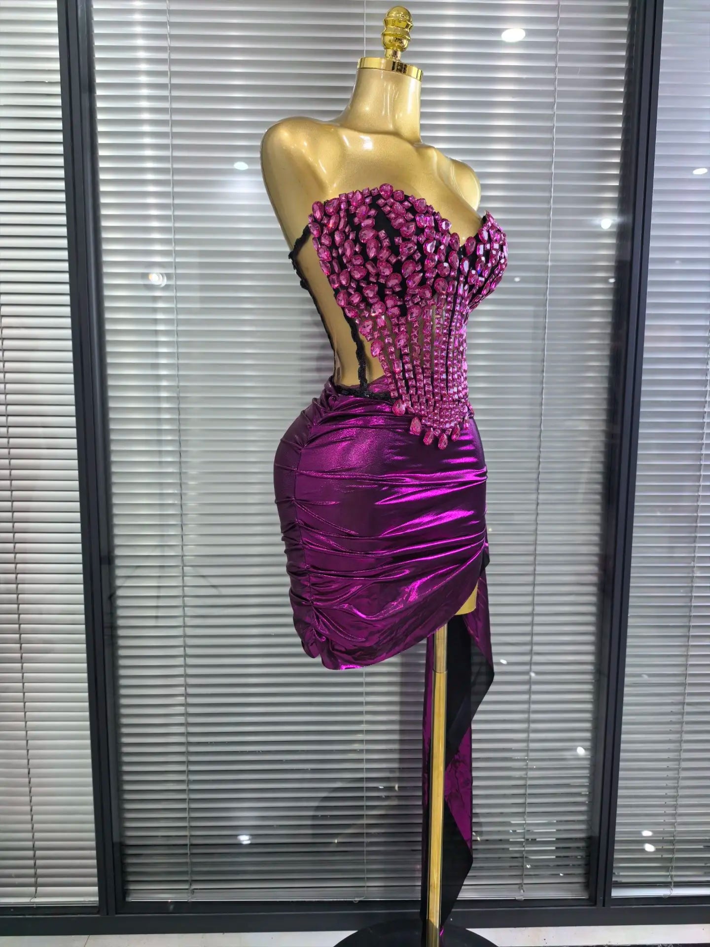 Chrissy Shining Crystal Lace Up Two Piece Bodycon Mini Draped Dress
