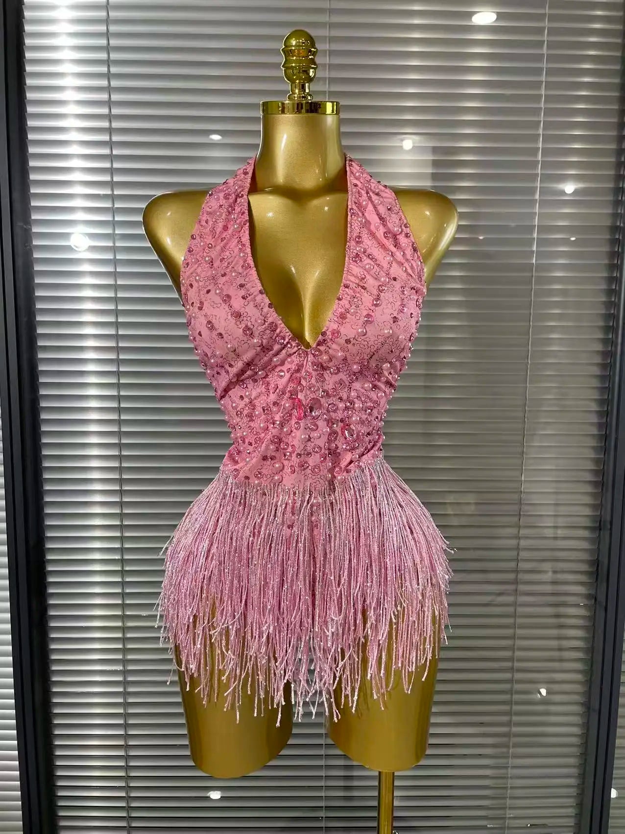 Gelie Sexy Backless Beaded Tassel Bodysuit for Women
