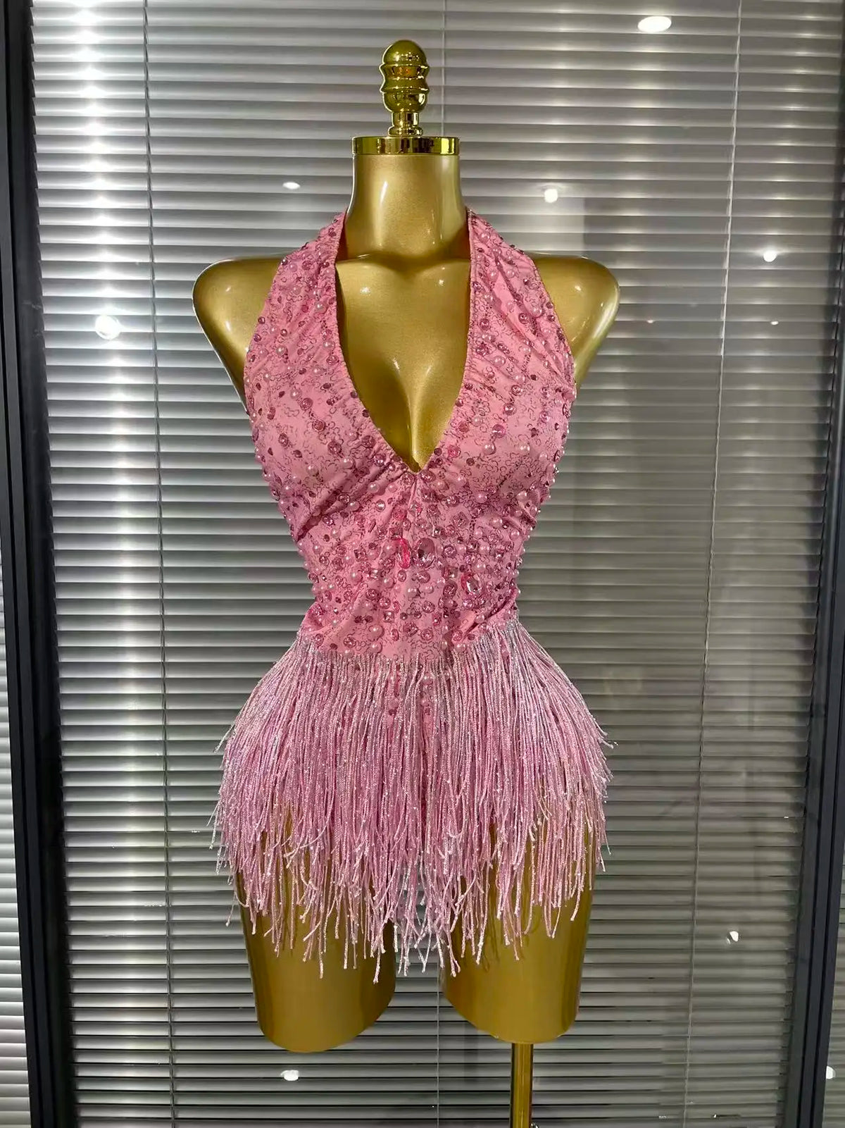 Gelie Sexy Backless Beaded Tassel Bodysuit for Women