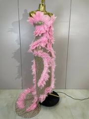 Faye Pink Sequin Feather Mesh Mermaid Maxi Gown