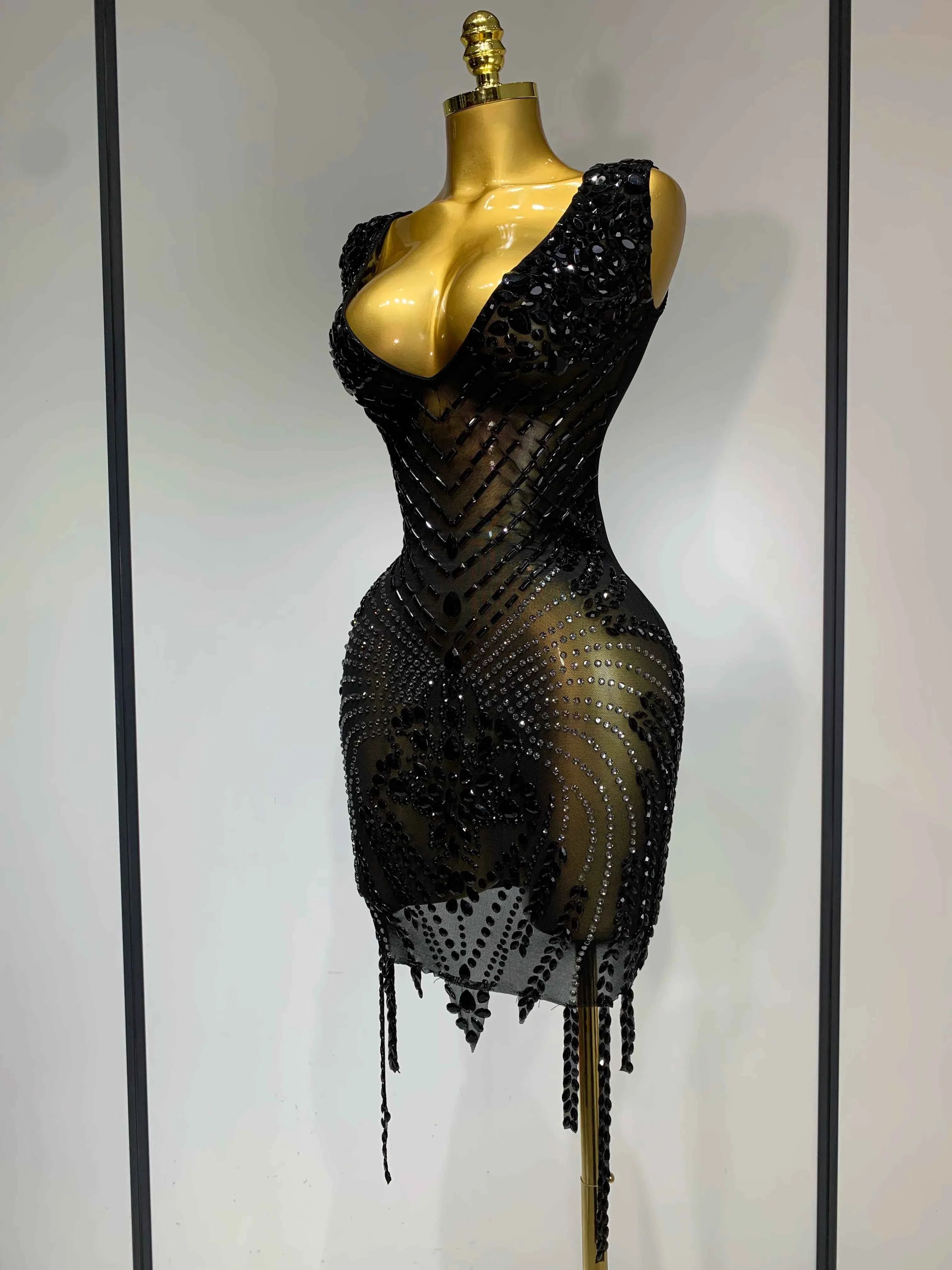 Genesis Sparkly Rhinestone Bodycon Mesh Dress