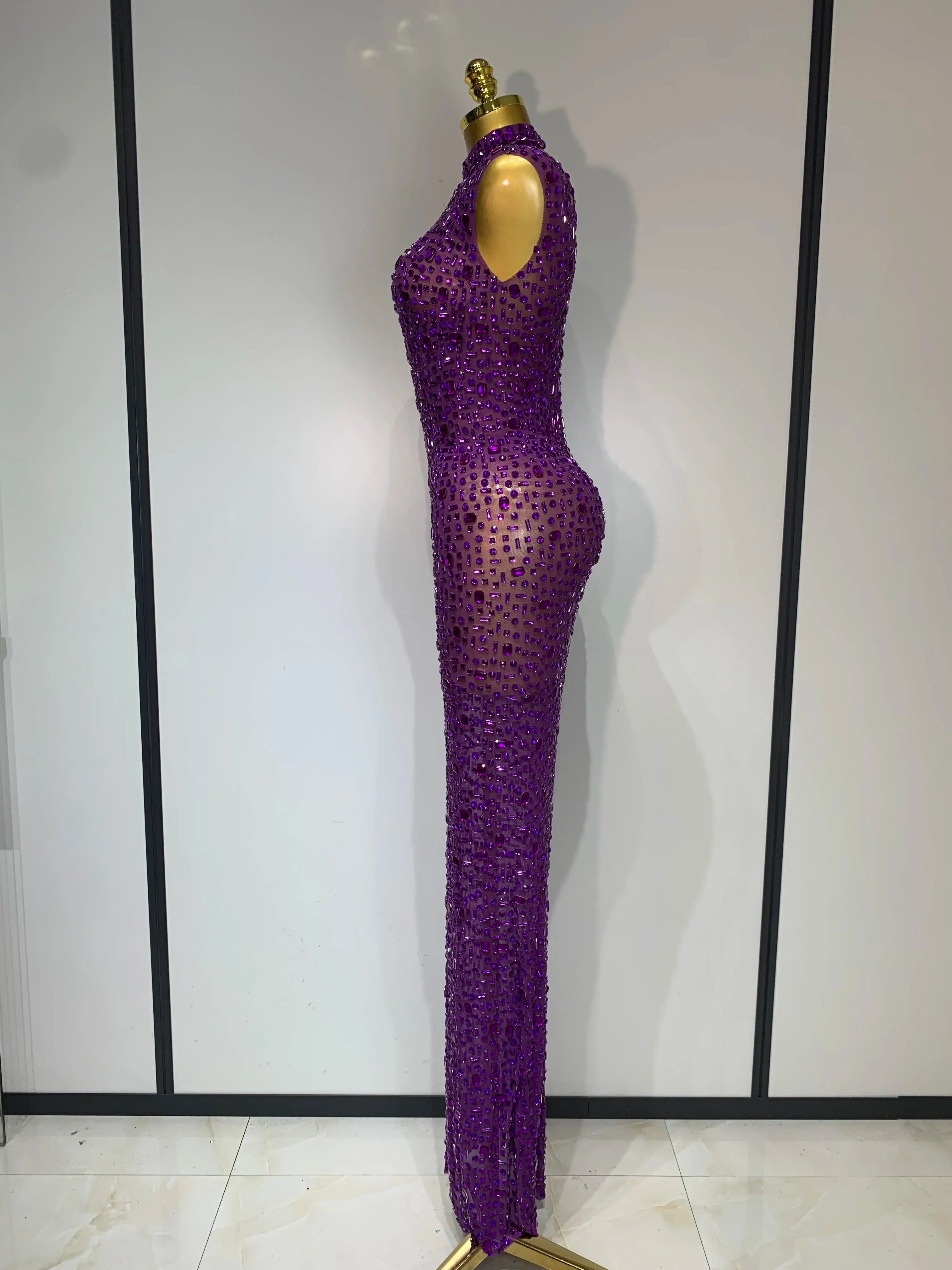 Cameron Sparkly Rhinestone Sleeveless Stretch Long Dress