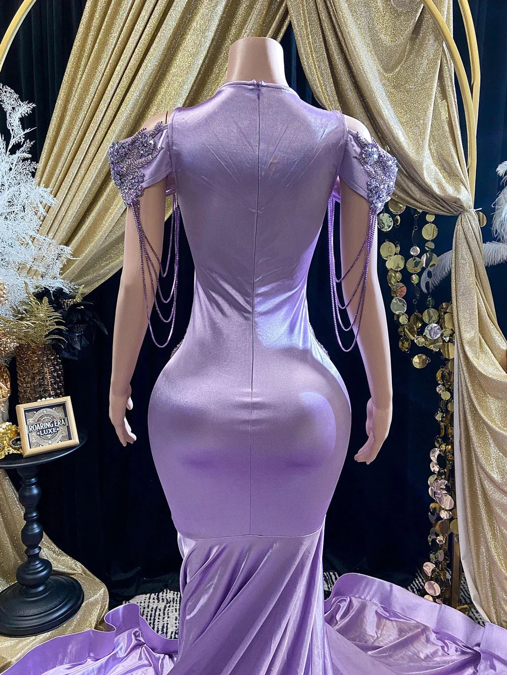Glamorous Lilac Off-Shoulder Mermaid Prom Gown with Crystals