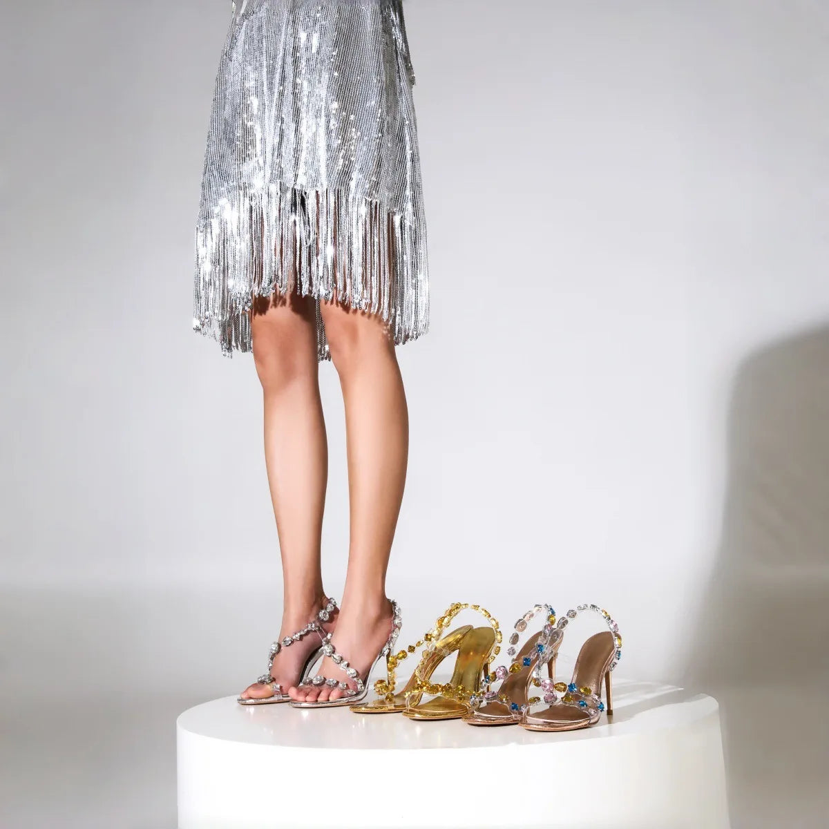 Clear PVC Rhinestone Slingback Sandals Open-Toe Thin Stiletto Heels
