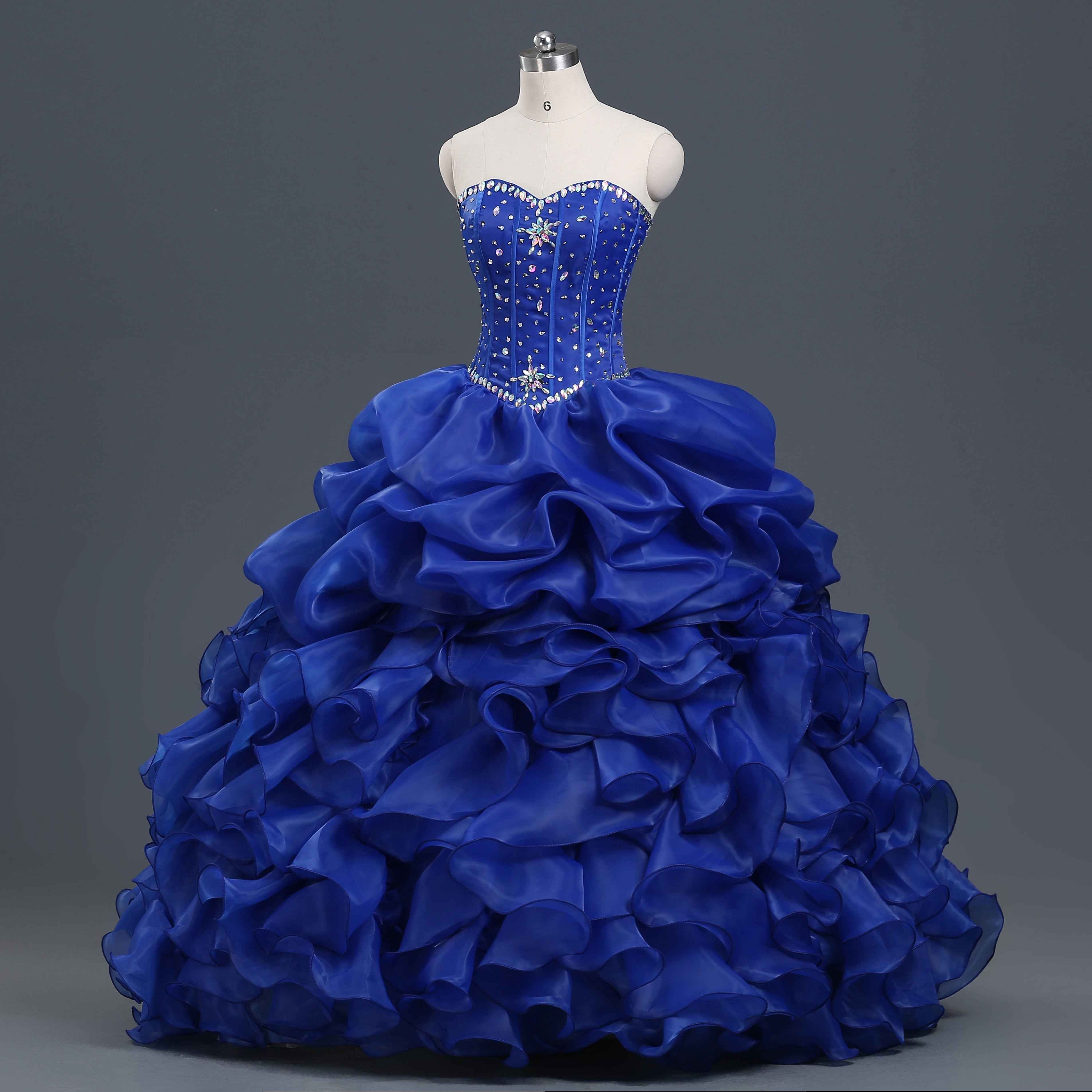 Diamond Beaded Organza Ruffled Lime Green Quinceanera Dress