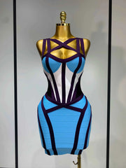 Andrea Sexy Bodycon Patchwork Mini Bandage Dress for Women