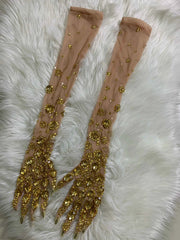 Eliana Gold Rhinestones Mesh Long Gloves