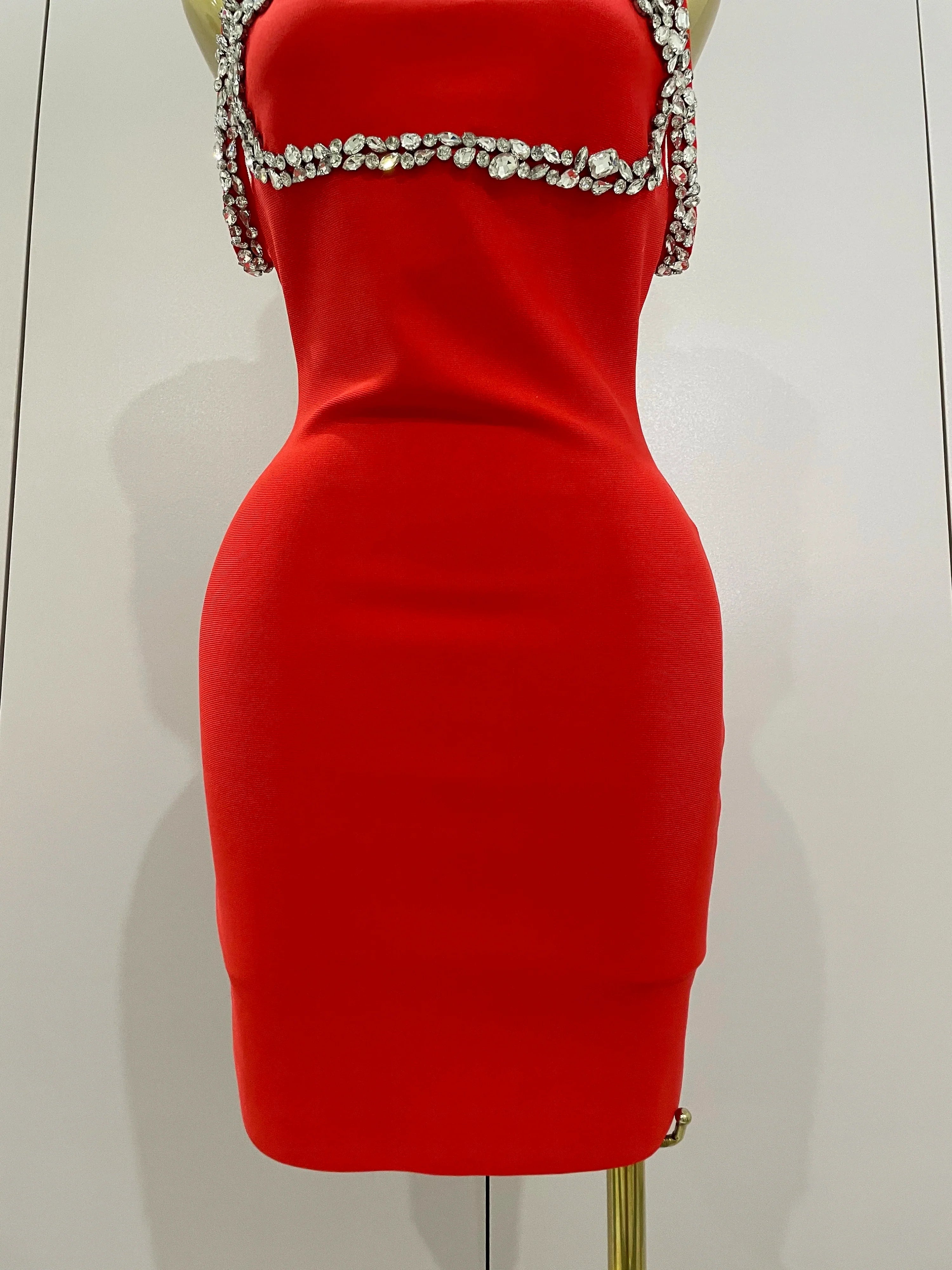 Alicia Luxury Sexy Shining Diamond Backless Bandage Bodycon Mini Dress