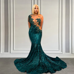 Elegant Green Mermaid Beaded Crystals Prom Dress