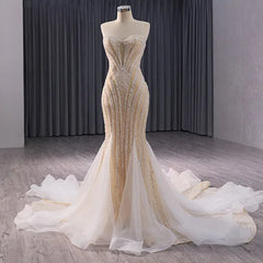 Elegant Beaded Long Evening Party Gown