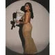 Gold Sequined Backless Birthday Dress