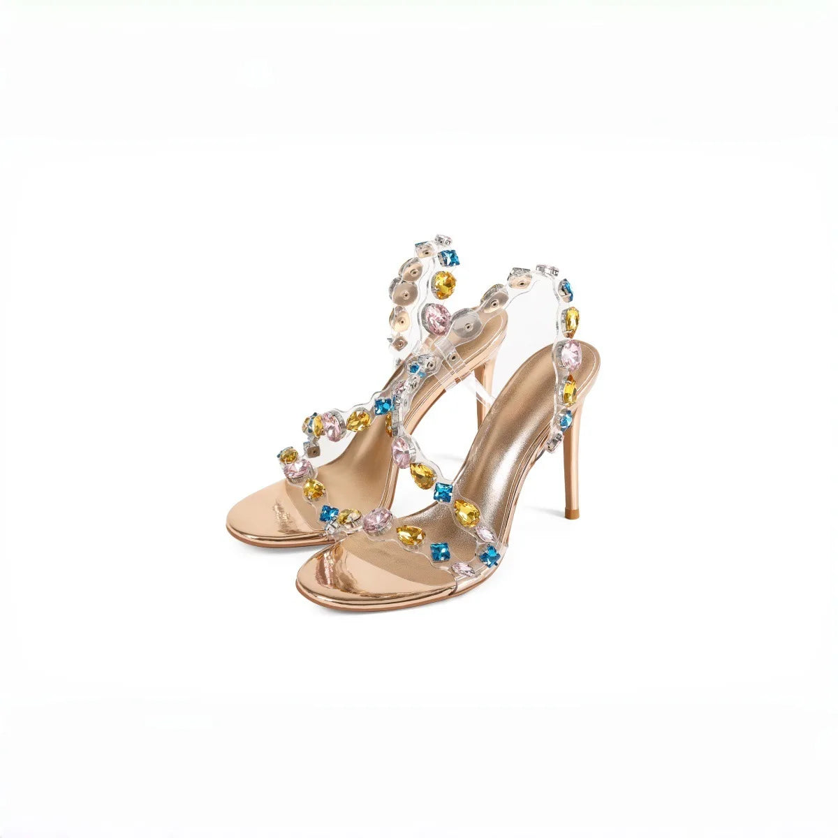 Clear PVC Rhinestone Slingback Sandals Open-Toe Thin Stiletto Heels