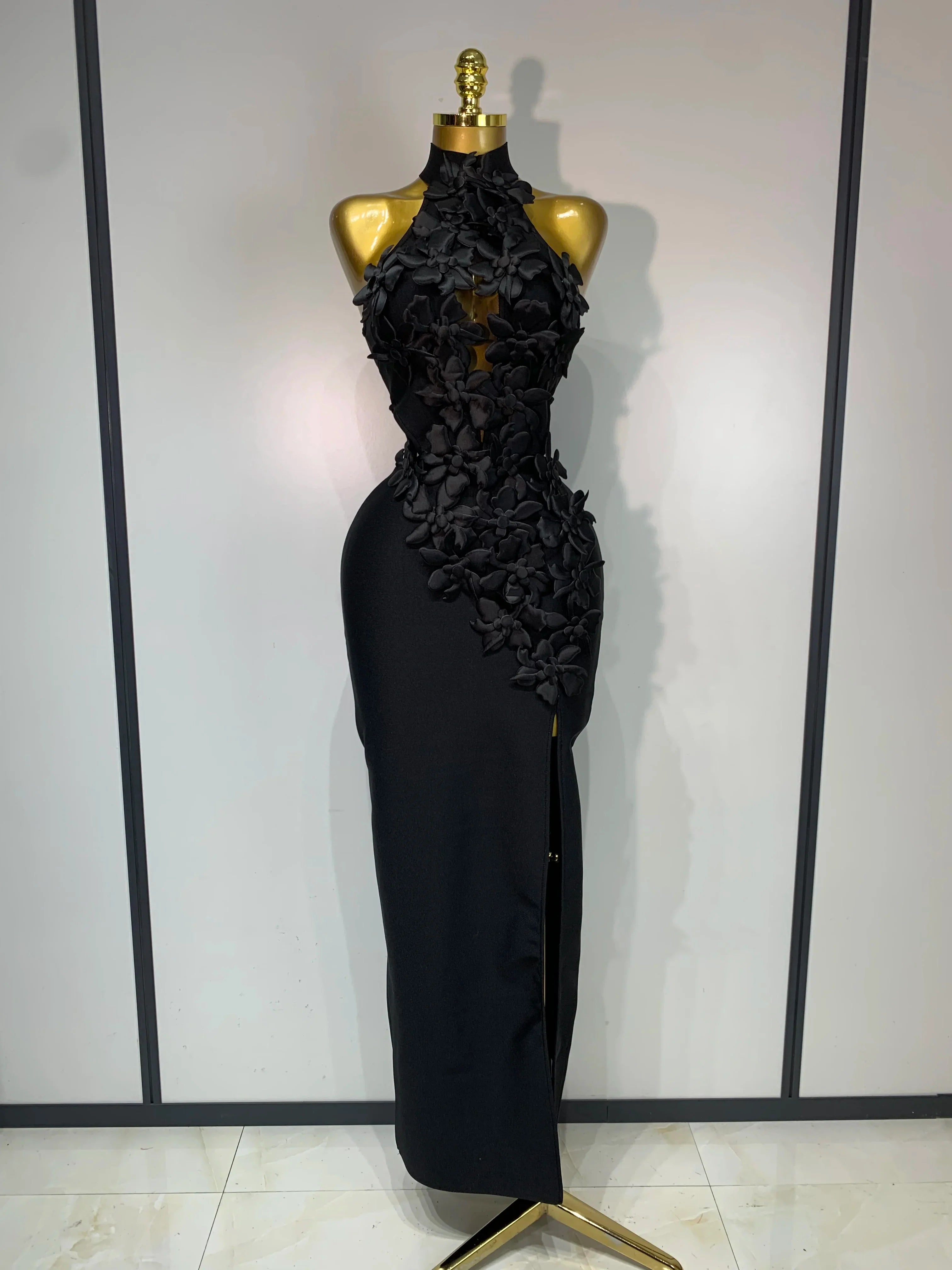 Ada Sexy Sleeveless Flower Hollow Out Evening Party Bandage Dress