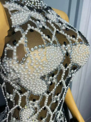 Cami Pearly Rhinestone Sexy Mesh See-Through Mini Birthday Dress