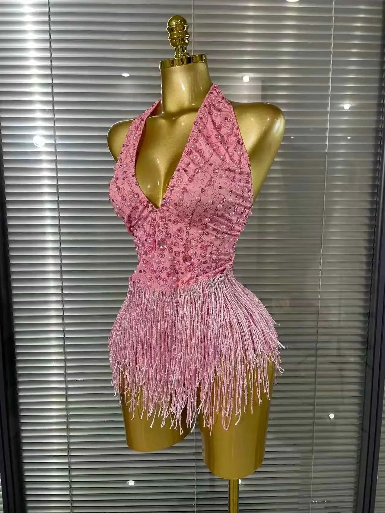 Gelie Sexy Backless Beaded Tassel Bodysuit for Women