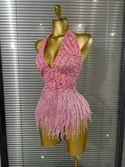 Gelie Sexy Backless Beaded Tassel Bodysuit for Women