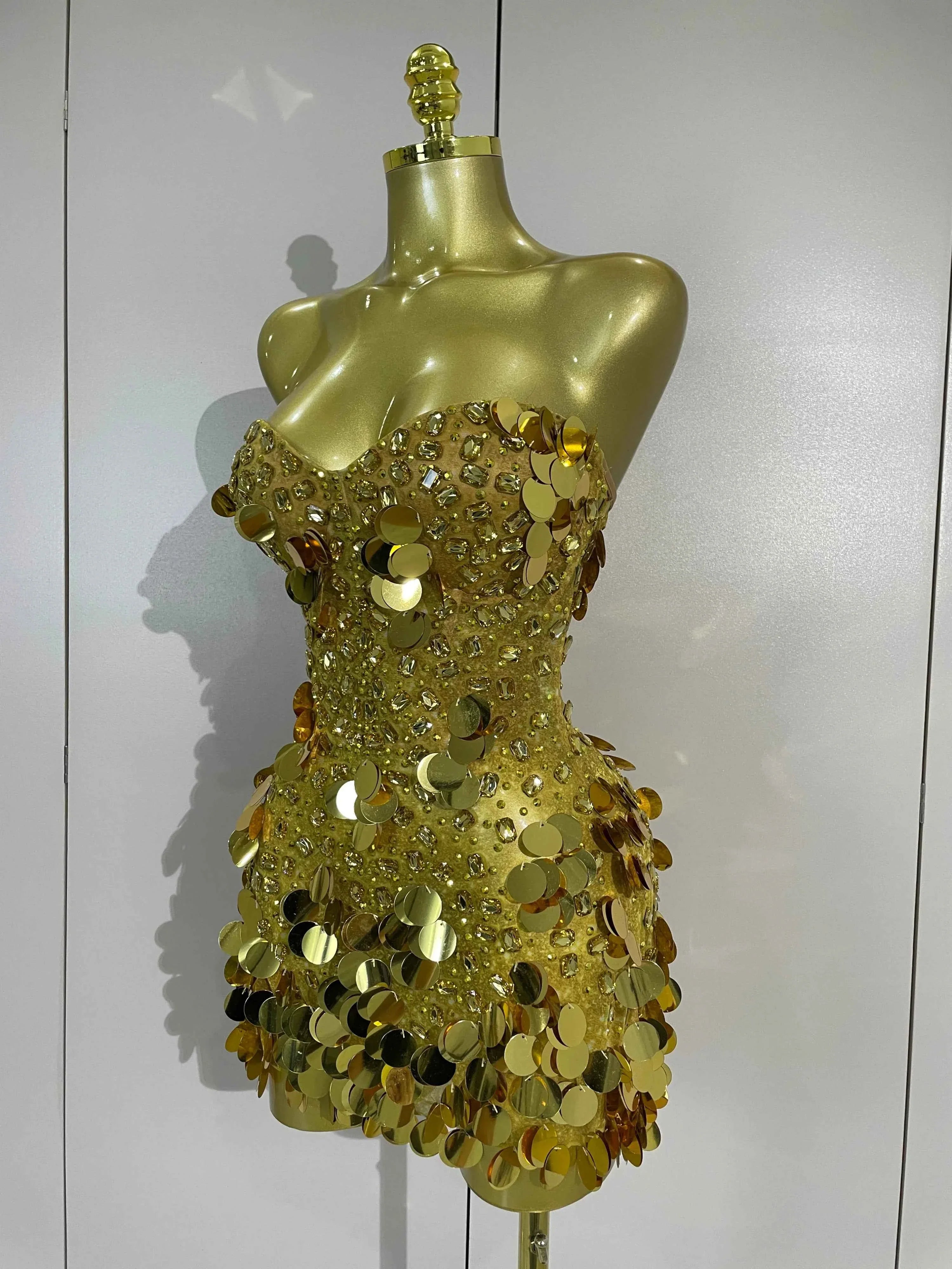 Cordelia Sparkly Gold Rhinestones Sequins Mini Dress