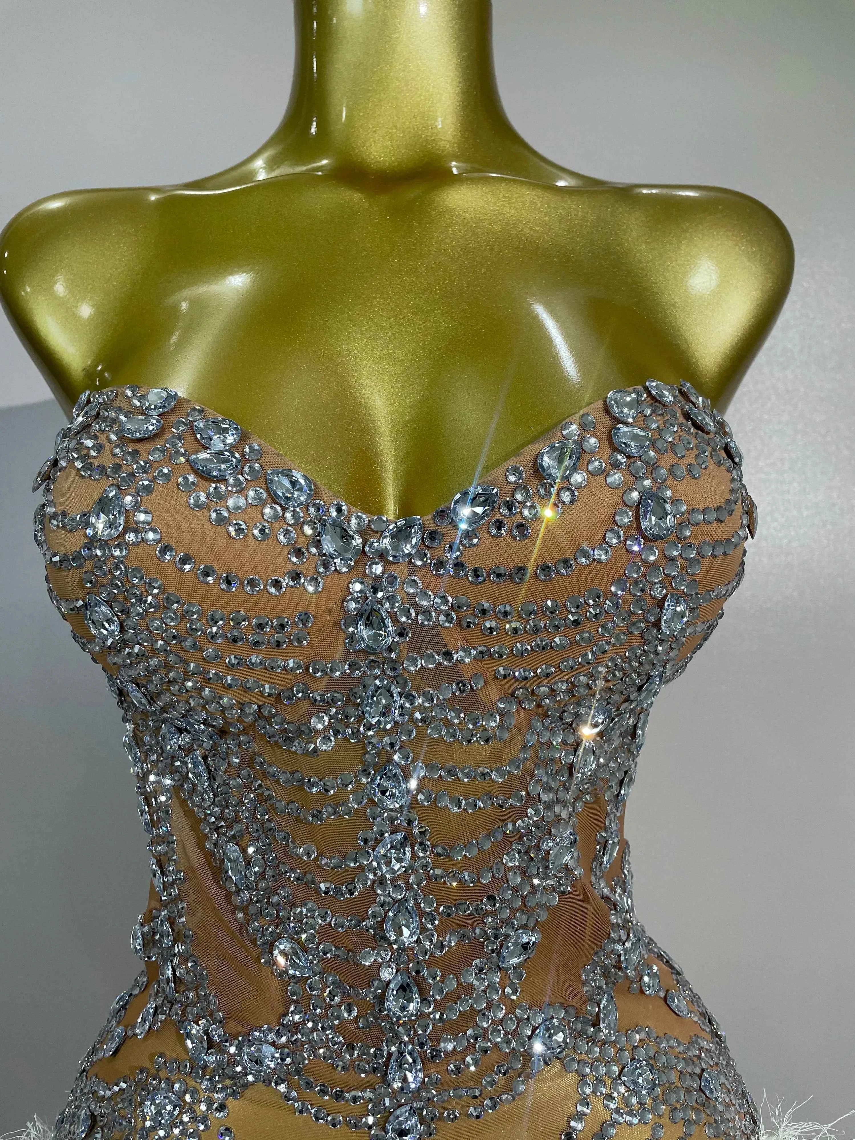 Corri Sparkly Diamonds Tassel Sexy Strapless Mesh Sheer Mini